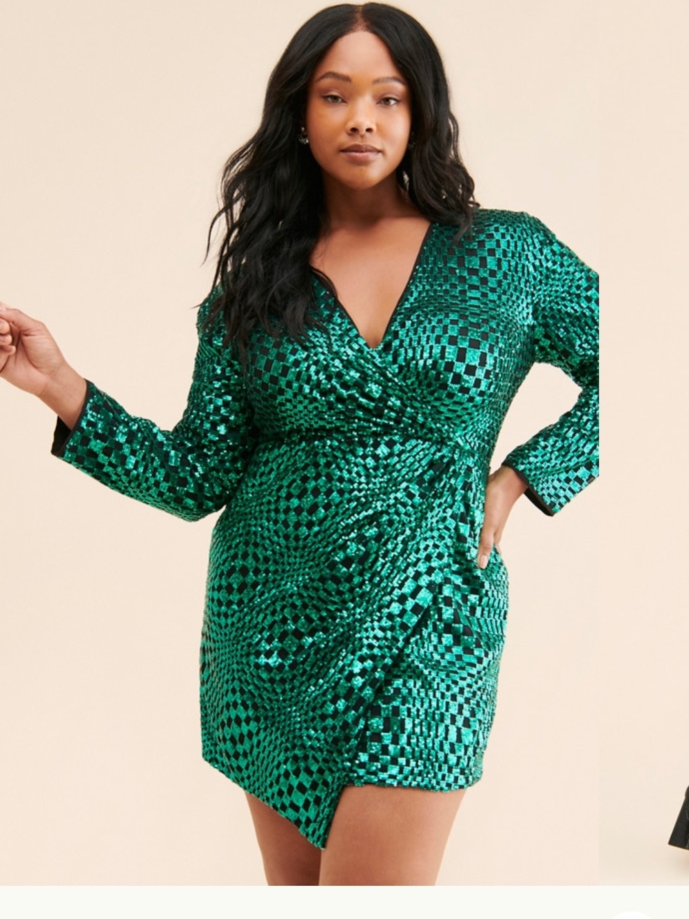 Emerald Green Sequin Wrap Mini Dress